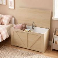 HOMCOM 100L Home Storage Box, with Safety Hinge - Nature Wood Finish(m-8)