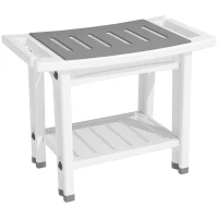 HOMCOM Shower Bench 2-Tier Shower Stool Bathroom with Shelf White and Grey(m-1)