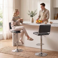 HOMCOM Bar Stools Modern PU Leather Adjustable Breakfast Bar Stools Backrest Set of 2 Grey(m-2)