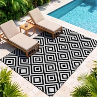 Outsunny Reversible Outdoor Rug, Plastic Straw Mat w/ Carry Bag Ground Stakes for Garden RV Picnic Beach Camping 182x274cm Black(m-8)