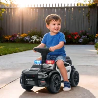 AIYAPLAY Coche Correpasillos de Policía para Niños de 18-36 Meses con Luz Música y Espacio de Almacenaje 65x29,5x36 cm Negro(m-8)
