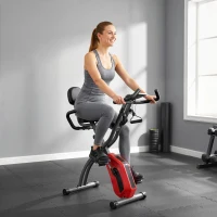 SPORTNOW 4-In-1 Folding Exercise Bike with Resistance Bands, Bluetooth App, 8-Level Magnetic Resistance, LCD Display, Red(m-2)