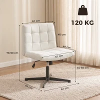 HOMCOM Armless Office Chair, Cross Legged Linen Computer Desk Vanity Chair with Wide Seat, Rocking Function, Beige(m-3)