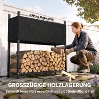 Outsunny Kaminholzregal 106 x 25 x 113 cm Brennholzregal mit 600D-Oxford-Abdeckung Stahlrahmen bis 250 kg Schwarz(m-5)