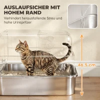 PawHut XXL Edelstahl-Katzentoilette mit Klappdeckel, Katzenklo mit Schaufel, für große Katzen bis zu 15 kg, leicht zu reinigen(m-5)