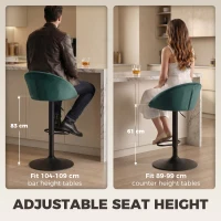 HOMCOM Bar Stools Set of 2 Adjustable Swivel Velvet Breakfast Bar Stools with Backrest, Dark Green(m-6)
