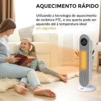 HOMCOM Aquecedor Elétrico Cerâmico PTC 1300/2000 W com Controlo Remoto, Oscilação 45°, Temporizador 12 h, Branco(m-6)