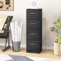 HOMCOM Gaveteiro de Secretária com 4 Gavetas Fechaduras e Barras Ajustáveis para Arquivo A4 e Letter 40x42x130,8 cm Preto(m-9)