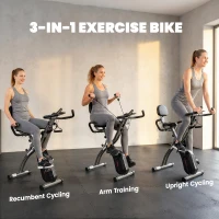 SPORTNOW 4-In-1 Folding Exercise Bike with Resistance Bands, Bluetooth App, 8-Level Magnetic Resistance, LCD Display, Black(m-4)