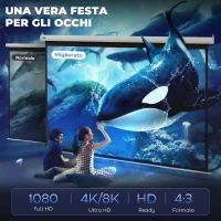 HOMCOM Pantalla de Proyector Manual 120 Pulgadas Formato 4:3/16:9 para Interior y Exterior 244x183 cm Blanco(m-4)