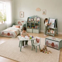 ZONEKIZ Pat pentru copii 3-6 ani cu margini ridicate, somieră și model cu animale, 140x70 cm, verde(m-7)