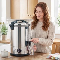 HOMCOM 13L Catering Urn, 2500W Stainless Steel Hot Water Boiler Dispenser with Thermostat, Keep Warm Function and Easy Pour Tap(m-9)