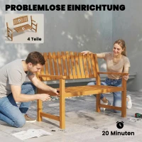 Outsunny Gartenbank 2-Sitzer Wetterfest Holzbank mit Lamelldesign Armlehnen, Holz Sitzbank bis 320 kg 112 x 64 x 92 cm Naturholz(m-8)