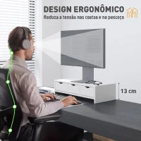 HOMCOM Suporte Elevatório para Monitor de Secretária com 3 Gavetas para PC e Portátil 51x24x13 cm Branco(m-5)