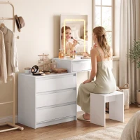 HOMCOM Vanity Makeup Desk LED Mirror Dressing Table Large Storage 5 Drawers White(m-9)