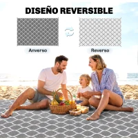 Outsunny Alfombra Exterior Reversible 182x274 cm de Plástico Impermeable para Terraza Patio Camping Playa Gris y Blanco(m-7)