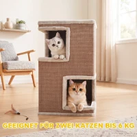 PawHut 3-poziomowa beczka dla kota do wnętrz, półzamknięty domek z powierzchniami do drapania dookoła, 2 kryjówki dla kotów(m-7)