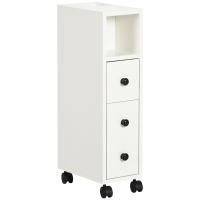 Kleankin Armário de Casa de Banho Móvel Auxiliar para Espaço Reduzido com Rodas Prateleiras Abertas Armário e Gaveta 18x30x68,5cm Branco