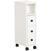 Kleankin Armário de Casa de Banho Móvel Auxiliar para Espaço Reduzido com Rodas Prateleiras Abertas Armário e Gaveta 18x30x68,5cm Branco(m-1)
