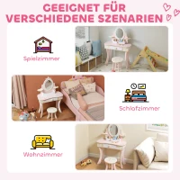 AIYAPLAY Kaptafel voor kinderen, kruk, lade, afneembare spiegel, kinderbureau met 7 accessoires, 2-in-1 ontwerp, MDF, roze(m-9)