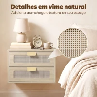 HOMCOM Conjunto de 2 Mesinhas de Cabeceira Suspensas com 2 Gavetas e Frente em Rotim Natural para Quarto 40x30x27,6 cm Carvalho(m-7)