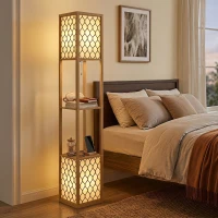 HOMCOM Duo Light Floor Shelves - Natural Wood Finish(m-2)