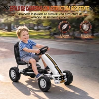 AIYAPLAY Go Kart para Niños de +3 Años con Asiento Ajustable Volante Freno Manual Marco de Aluminio y Acero Carga 30 kg Blanco(m-4)