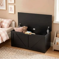 HOMCOM 127L Home Storage Box, with Safety Hinges - Black Wood-Effect(m-8)