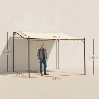 Outsunny 4 x 3 Meters Canopy Metal Wall Gazebo Awning Garden Marquee Shelter Door Porch - Cream(m-3)