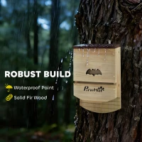 PawHut Bat Boxes, Pack of 3 Wooden Bat Houses for Outdoor, Garden, Farm, Easy to Hang, 23 x 9.5 x 36.5 cm, Natural(m-5)