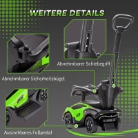 AIYAPLAY Rutschauto mit Schiebstange 2-in-1 Rutschfahrzeug mit Lenkrad mit Hupe Fußstütze Sitzstauraum Grün(m-8)