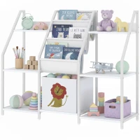 AIYAPLAY Kids Bookshelf and Toy Storage with 3-Tier Sling Book Rack and Fabric Drawer for Nursery, Bedroom, Playroom, White(m-15)