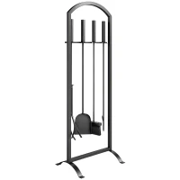 Outsunny 6-teiliges Metall-Kamin-Set mit Tasche, Bürste, Schaufel, Feuerhaken, Zange, Ständer, Schwarz(m-1)
