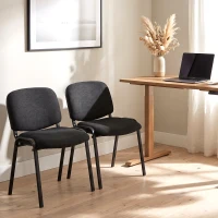 HOMCOM Linen-Look Fabric Reception Chairs, Stackable Meeting Chairs Set of 2 with Backrest, Padded Seat for Office, Black(m-2)