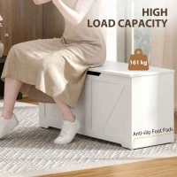 HOMCOM 127L Home Storage Box, with Safety Hinges - White Wood-Effect(m-7)