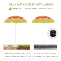 Outsunny Parasol de plage parasol inclinable rond Ø 160 cm Design Hawai angle d'inclinaison et hauteur réglables tissu polyester haute densité multicolore(m-7)