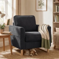 HOMCOM Accent Chair with Pocket Spring, Modern Industrial Armchair with Metal Legs for Livingroom Dark Grey(m-2)