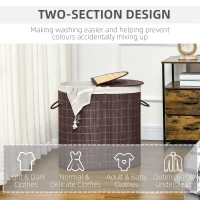 HOMCOM 100L Bamboo Laundry Basket with Lid, Washing Basket with 2 Compartments, Handles, Removable Liner, Brown(m-6)