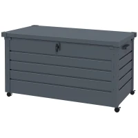 Outsunny Outdoor Aufbewahrungsbox, Gartenbox, Kissenbox, wetterbeständig, 4 Rollen, 100 x 62 x 65 cm, Dunkelgrau(m-11)