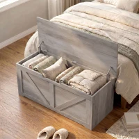 HOMCOM 127L Home Storage Box, with Safety Hinges - Grey Wood-Effect(m-9)