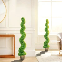 HOMCOM Spiralförmiger Buchsbaum, 2er Set Kunstpflanzen, mit Topf, 150 cm Höhe, Grün(m-8)