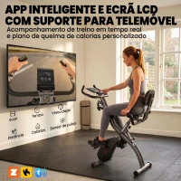 SPORTNOW Bicicleta Estática Dobrável com 8 Níveis de Resistência Volante Ecrã LCD Bluetooth Pulsómetro e Selim Ajustável(m-5)
