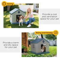 PawHut Dog Kennel Outdoor for Medium Dogs, Waterproof Plastic Dog House for Garden, Patio, 85 x 79 x 82 cm, Grey(m-6)