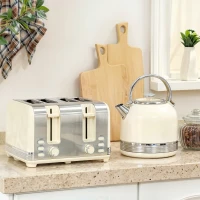 HOMCOM Polished Stainless Steel Kettle and Toaster Set - Cream(m-10)