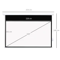 HOMCOM Tela de Projeção Elétrica 100 Polegadas Tela de Projeção Motorizada Formato 16:9 com Controlo Remoto para Cinema am Casa Exterior Festas 253x7,5x168cm Branco(m-3)