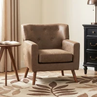 HOMCOM Cadeirão Relax Individual em PU com Almofada de Assento com Molas, Encosto Acolchoado e Pés de Madeira 72x76x80 cm Castanho(m-10)