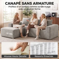 HOMCOM Canapé d'Angle en Chenille, Canapé 3 Places en L 242 cm avec Méridienne, Assise Profonde, Accoudoirs Larges, Gris Clair(m-5)