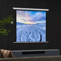 HOMCOM Ecrã de Projeção Elétrico 85'' com Comando Remoto, Formato 1:1, 152x152 cm, Branco(m-9)