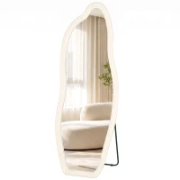 HOMCOM Espelho de Corpo Inteiro 160x60 cm de Pé ou Parede com Moldura Arqueada Aveludada Creme(m-7)