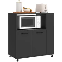 HOMCOM Kitchen Trolley on Wheels, Rolling Kitchen Island Cart with 2-Door Cabinet, Spice Rack and Adjustable Shelf, Black(m-11)